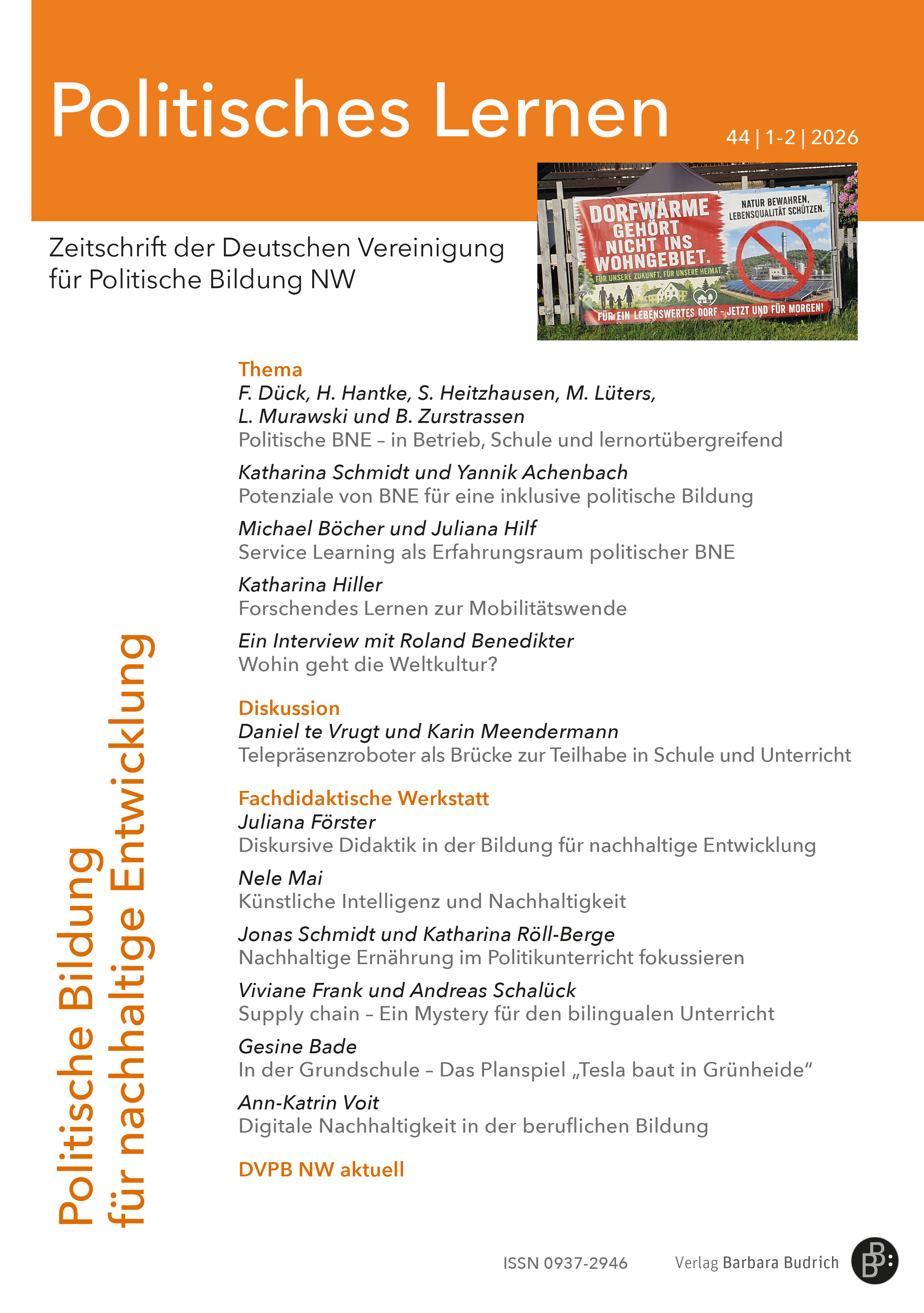 Politisches Lernen 1+2-2026: Politische Bildung für nachhaltige Entwicklung